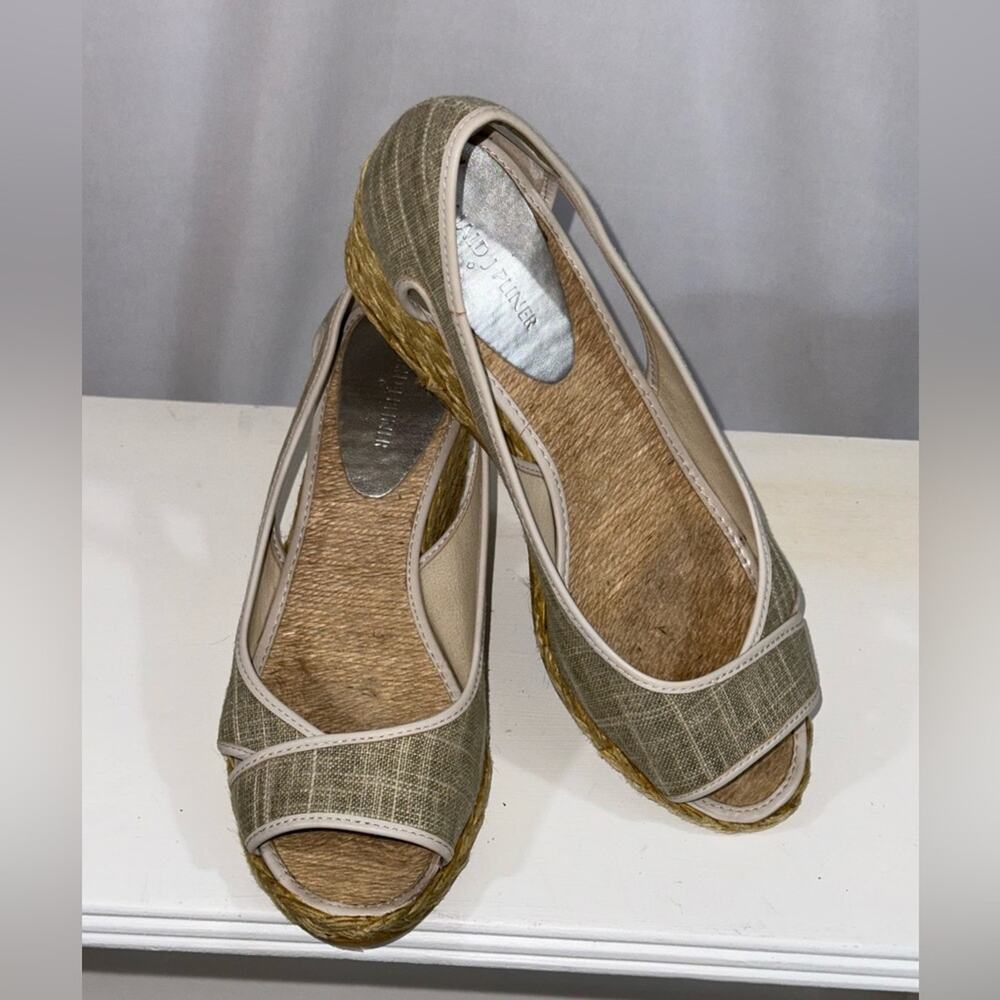 Donald J. Pliner Tan Linen Open-toed Espadrille.